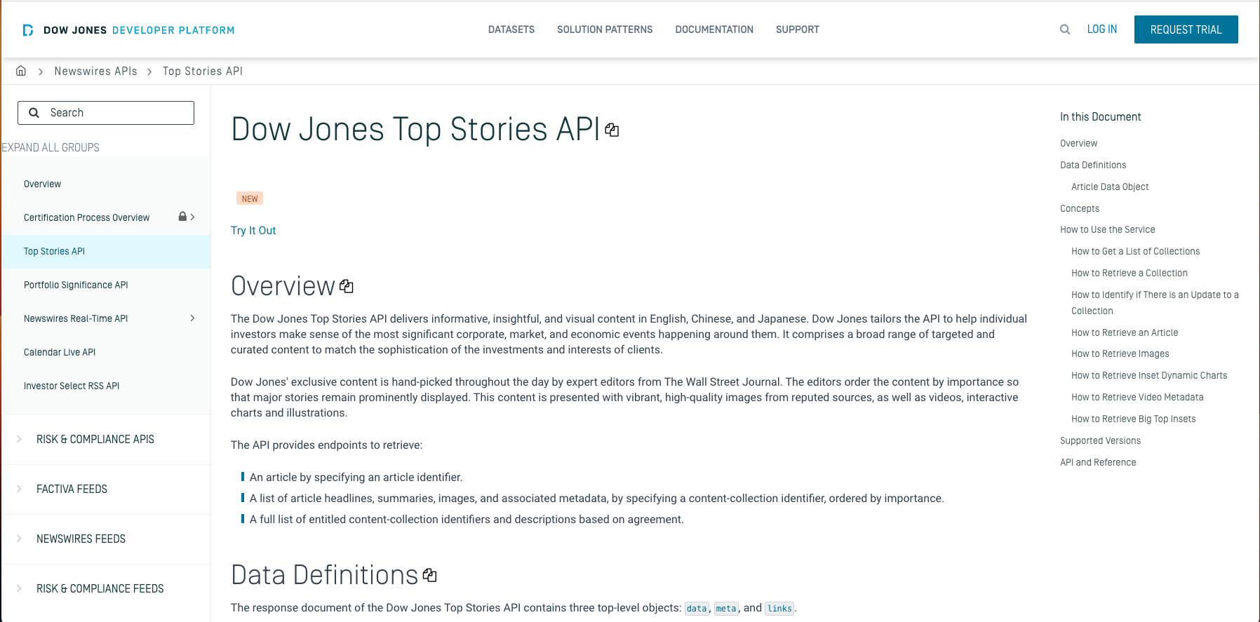 Dow Jones Top Stories API